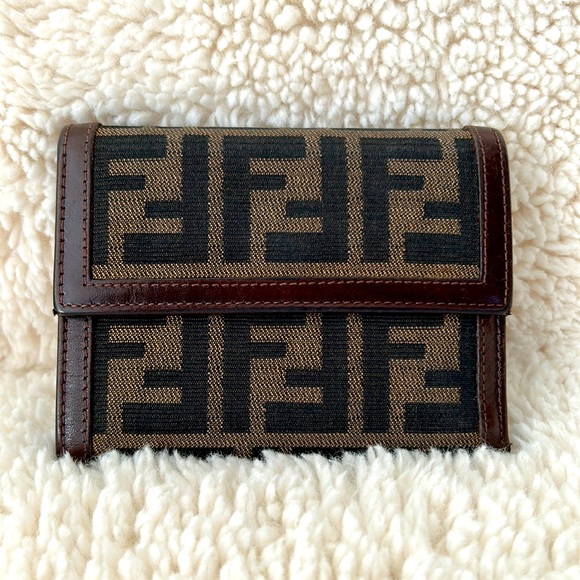 FENDI Zucca Brown Leather Canvas Bi-fold Wallet - Picture 1 of 9